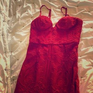 Bright red lace midi dress Lumiér by Bariano